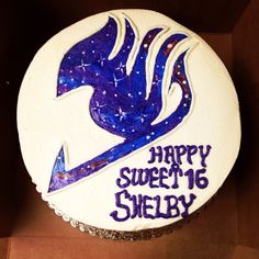 a birthday cake with the name happy sweet 16 sherby on it in a box