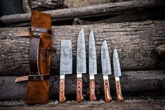 Hand Forged Damascus Steel Kitchen Knife Chef Set With Leather Roll Kit Butter Fruit, Meat Salad, Chef Kitchen, Damascus Steel Knife