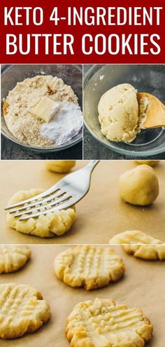 low carb butter cookies on a baking sheet with the words, low carb butter cookies