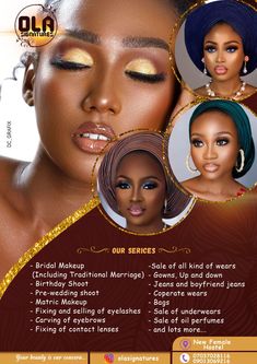 the flyer for an event with two women in gold makeup and one is looking into the camera