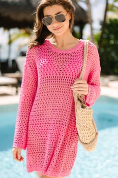 shop the mint, boutique clothing for women, trendy online boutique Long Sleeve Crochet Cover-up For Vacation, Summer Crochet Cover-up With Long Sleeves, Summer Long Sleeve Crochet Cover-up, Pink Bohemian Crochet Beach Dress, Bohemian Pink Crochet Beach Dress, Pink Bohemian Crochet Dress For Beach, Pink Crochet Summer Dress For Beach Season, Pink Summer Crochet Dress For Beach Season, Pink Crochet Beach Dress For Beach Season