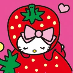 a hello kitty strawberry with a bow on it's head