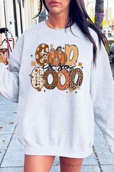 God is So Good Autumn Pumpkin Graphic Fleece Sweatshirts.Unisex Crew Neck Long Sleeve Sweaters Knits.Crafted from premium materials, tailored to your lifestyle, ensuring a comfortable fit for any occasion.Family Group Uniforms Birthday Party Gift Concert Festival Events.High Quality Direct To Film Printed Graphic Design.50%COTTON,50%POLYESTERNICARAGUAMade In: Nicaragua Gray Sweater With Graphic Print For Fall, Gray Tops For Leisure In Fall, Gray Fall Sweatshirt For Leisure, Gray Sweatshirt For Leisure In Fall, Fall Cotton Sweater For Leisure, Fall Leisure Cotton Sweater, Gray Letter Print Sweatshirt For Fall, Fall Comfortable Sweatshirt With Letter Print, Comfortable Fall Sweatshirt With Letter Print