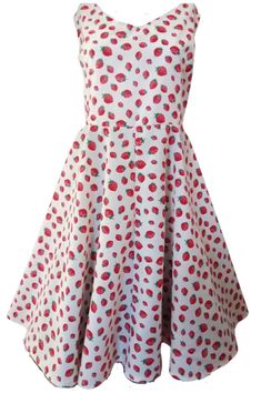 Handmade in Wales at Tuxcat Designs The Grace Dress Get ready to rock the 50s look with this vintage style midi dress by Tuxcat. This Circle Skirt dress in a Strawberry print is made in a polyester,cotton perfect for any occasion. The scoop neckline and sleeveless design add a touch of elegance, while the zip closure makes it easy to wear. This dress is both comfortable and stylish. Available in sizes 14-26, this plus size dress is perfect for women who love the retro look. So, whether you are a Summer Rockabilly A-line Dresses, Retro Dresses With Strawberry Print For Spring, Retro Spring Dresses With Strawberry Print, Spring Rockabilly A-line Vintage Dress, Fitted Vintage Dress For Retro-themed Summer Events, Retro Dresses For Spring Retro-themed Events, 1950s Style Dresses For Retro-themed Spring Events, Spring Retro Dresses For Retro-themed Events, Spring Sleeveless Dress For Retro-themed Events