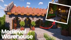 the medieval warehouse in minecraft is shown with an arrow pointing to it's left side