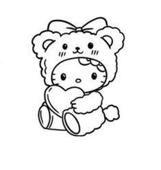 a drawing of a teddy bear holding a stuffed animal with the words hello kitty on it