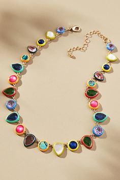 Zinc, resin, brass, enamel Lobster clasp Imported | Colorful Enamel Gem Necklace by Anthropologie in Blue, Women's, Brass/Enamel/Zinc And Just Like That Jewelry, Crystal Jewelry Design, Anthropologie Necklace, Crystal Jewelry Sets, Gem Necklace, Anthropologie Jewelry, Enamel Necklaces, Colourful Necklace, Accessories Jewelry Necklace