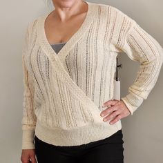 A Beautiful Astr Faux Wrap V-Neckline With Eye/Hook Closure Knit Sweater Top Cream Size Large New With Tag Knit Sweater Top, Eye Hook, Cream Sweater, Sweater Top, Knit Sweater, Knitted Sweaters, Sweaters For Women, V Neck, Cream