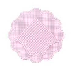 pink gingham paper napkins with scalloped edges on a white background