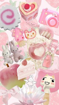 an image of many different things in the air with pink and white flowers on it