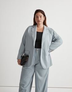 The Plus Larsen Blazer in Drapeweave Plus Size Jeans Blazer, Best Blazer For Plus Size, Blazer Big Size Women, Madewell Blazer, Madewell Jacket, Chore Jacket, Dark Khaki, Robins Egg Blue, Fit Body