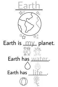 the earth is my planet worksheet with pictures and words for kids to color