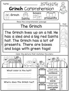 the grinch worksheet for students to practice reading and writing their own words