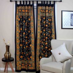 Handmade French Floral Tab Top Curtain 100% Cotton Drape Door Panel Black Amber - Sweet Us Tab Top Curtains, Drape Panel, Door Panel, Dream House Decor, Curtains Living Room, Decoration Design, Panel Doors, My Dream Home, Drapes Curtains