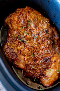 the meat is cooked in the slow cooker