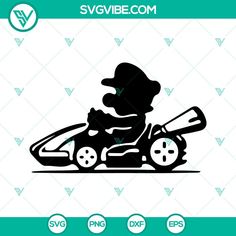 a black and white silhouette of a person riding on a lawn mower with the words sv