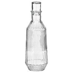 a clear glass bottle is shown on a white background