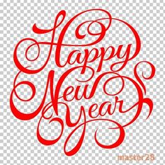 happy new year lettering with red ink on transparent background, hd png clipart