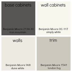 some gray and white paint colors with the names of each room in it's color scheme