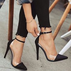 Sexy Pointed Toe Ankle Strap High Heels Shoes on Luulla Boots Sparkle, Trendy Heels, Buckles Fashion, Prom Heels, Ankle Strap High Heels, Elegante Casual, Super High Heels, Boots Heels, Heels Boots