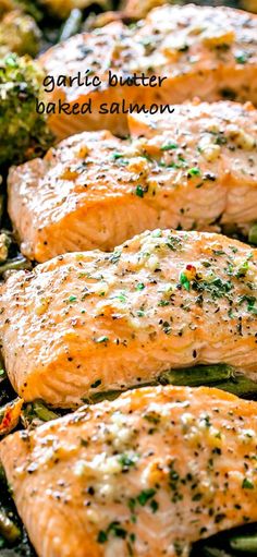 grilled salmon and broccoli with garlic butter baked in the slow cooker