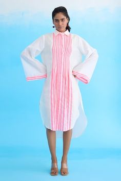 White candy striped shirt dress with pintucks details and thread tassels. - Aza Fashions White Vertical Stripes Dress For Daywear, Shirt Dress For Women, Thread Tassels, Shirt Dress Women, White Candy, Striped Shirt Dress, Candy Stripes, Types Of Dresses, Dress For Women