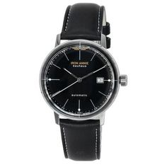 Iron Annie Bauhaus Leather Strap Black Dial Automatic 50502 Men's Watch Size: one size.  Color: Metal Type.  Gender: male.  Age Group: adult. Men's Watch, Types Of Metal, Leather Straps, Jewelry Watches, Age Group, Grey, Leather, Black, Color