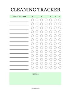 a printable cleaning tracker is shown in the middle of a sheet with circles on it