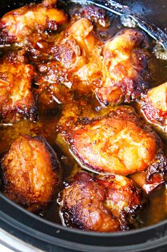 chicken is cooking in the slow cooker