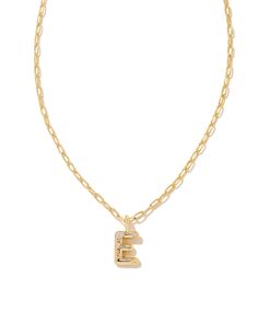 Personalize your everyday look with the Crystal Letter E Gold Short Pendant Necklace in White Crystal. Whether you’re rocking your initial or a loved one’s, this sentimental layer is one you’ll keep coming back to again and again.,Metal14k Gold Over BrassMaterialWhite CZClosureLobster claspSize16 chain w/ 3 extender, 0.62L X 0.35W pendantDue to the one-of-a-kind nature of the medium, exact colors and patterns may vary slightly from the image shown.} | Kendra Scott Crystal Letter E Gold Short Pen Gold E Necklace, E Necklace Initial, Dr Accessories, Unrealistic Wishlist, E Necklace, Short Pendant Necklace, Piercing Inspo, Style Moodboard, Pearl Strands Necklace