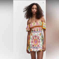 Mango Dress. Very Cartagena Vibes. Size 4 (Small). A Little Too Short On Me (I’m 5’10”). Brand New With Tags, Missed Return Period. Paid $99 + Tax! White Vibrant Print Summer Dress, White Summer Dress With Vibrant Print, White Dresses With Vibrant Print For Summer, Multicolor Ruffled Mini Sundress, White Dress With Vibrant Print For Day Out, Multicolor Ruffled Mini Dress For Summer, Multicolor Square Neck Summer Dress, Fitted Sundress With Vibrant Print For Summer, Fitted Vibrant Print Sundress For Summer