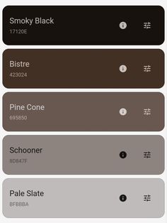 the color scheme for an iphone's home screen is shown in black, brown and white