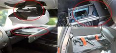 the inside of a car with two pictures showing different parts in it and an open hatchback