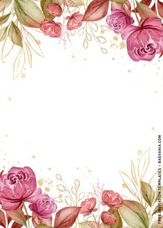 watercolor flowers and leaves on a white background with space for your text or image