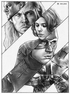 pencil drawing of the avengers and captain america characters