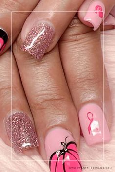 Pink Out Nail Ideas, Pink Nails For October, Pink Out Nails, October Pink Nails, Pink Fall Nails Designs, In October We Wear Pink Nails, Pink October Nail Art, Pinktober Nails, Pink October Nails