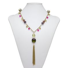 Versatile and artistic Everyday Jewelry necklace brings eye-catching flair to your wardrobe or fashion displays. This gold-finished necklace features faceted glass in a variety of colors. Colors, shapes and sizes may vary in each lot. Pink Beaded Chain Necklace, Trendy Gold Beaded Necklaces With Lobster Clasp, Trendy Gold Beaded Necklace With Lobster Clasp, Trendy Glass Jewelry With Lobster Clasp, Glass Necklace With Adjustable Chain As Fashion Accessory, Glass Necklace With Adjustable Chain For Fashion, Metal Tassel Necklace With Adjustable Chain As Gift, Elegant Multicolor Metal Chain Necklace, Glass Necklaces With Gold Chain For Gift