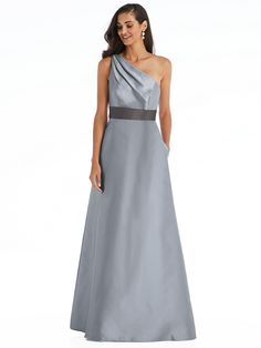 Draped One-Shoulder Satin Maxi Bridesmaid Dress With Pockets | The Dessy Group Silk One-shoulder Bias Cut Gown, Evening Gown With One Shoulder Satin Finish, One-shoulder Silk Bias Cut Gown, One-shoulder Silk Gown With Bias Cut, One Shoulder Satin Finish Dress For Gala, Satin Finish One-shoulder Dress For Gala, Elegant One-shoulder Gown With Satin Finish, One Shoulder Fitted Bodice Bias Cut Dress, Elegant One Shoulder Gown With Satin Finish