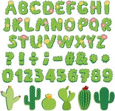 the letters and numbers are made up of green plants, cactuses, and flowers