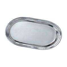 an oval metal tray on a white background