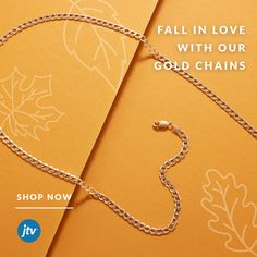 A yellow gold curb chain necklace propped on an orange background. Clothing Essentials, To Shine, Gold Chain, Gold Chains, Falling In Love, Shop Now