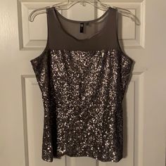 Never Worn Sleeveless Top, Sequin, Womens Tops, Tank Tops, Grey, Silver, Women Shopping, Color