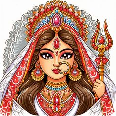 Drawing On Navratri, Navratri Drawing Ideas, Navratri Drawing, Navratri Related Drawing, Navratri Special Painting, Navratri Special Mandala Art, Art Deco Curtains, Bengali Art