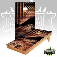 a wooden table with an american flag and eagle design on the back side, in front of a white background