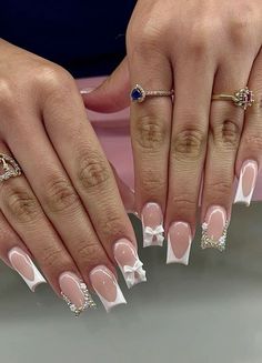 Convocation Nails, Nails Ideas With Initials, Square Nails With Rhinestones, Nail Ideas With Initial, Nails With His Initials, Length Nails, Quinceanera Nails, Simple Gel Nails