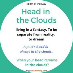 a circular with the words head in the clouds and an image of a person's head