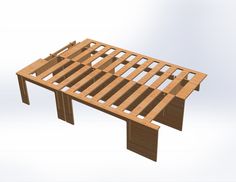 a table made out of wooden planks on a white background with no one around it