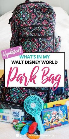 what's in my walt world park bag with the words, what's in my walt world park bag