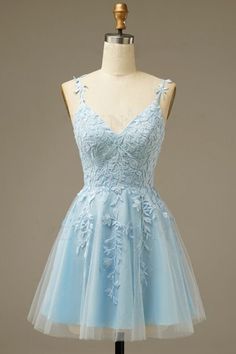 Light Blue Appliques A-line Short Homecoming Dress – Modsele