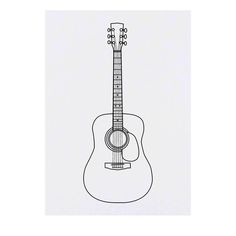 an acoustic guitar is shown in black and white, as well as the outline of its neck